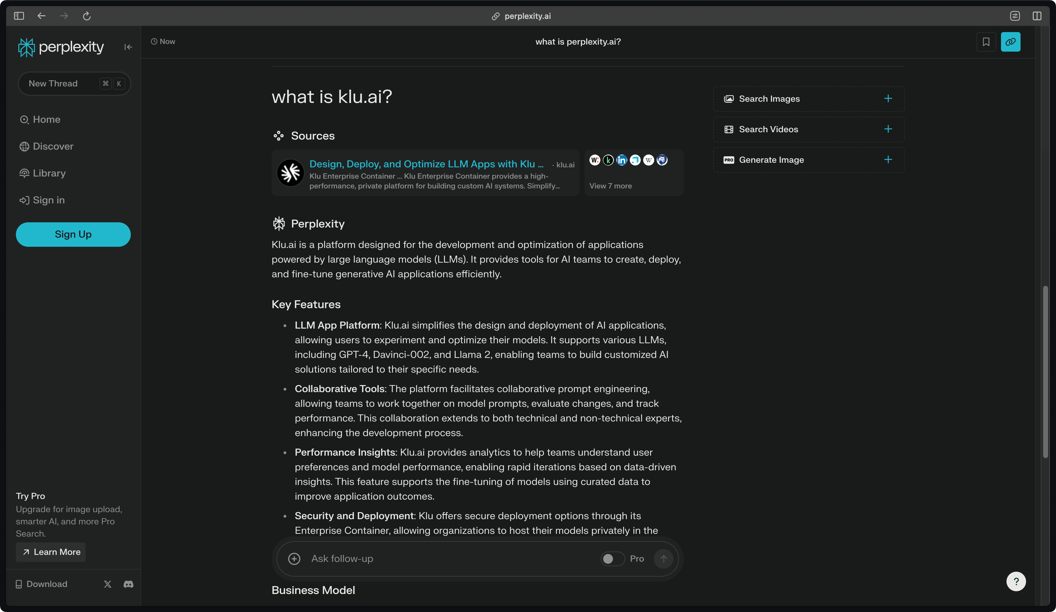 Perplexity KluAI Search
